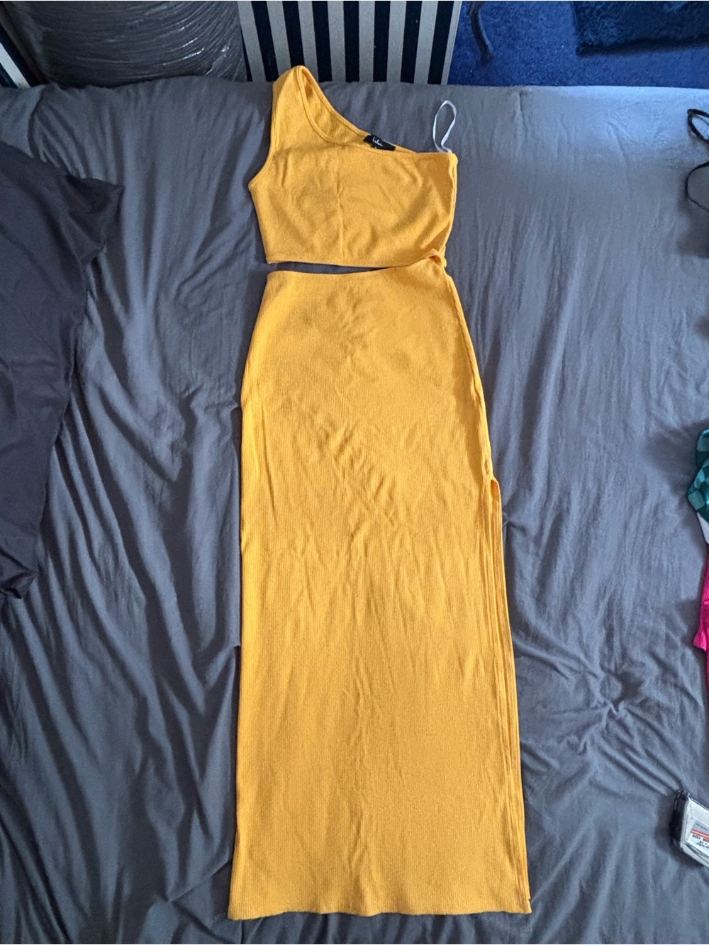 Lulu's Mustard Yellow Ribbed One-Shoulder Top - Picture 8 of 8